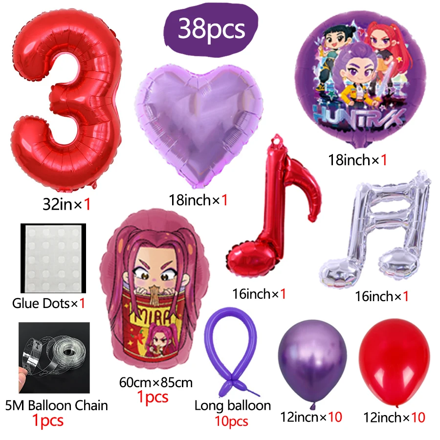 مجموعة بالونات حفلات أعياد الميلاد من Demon Hunters لتزيين حفلات الفتيات Kpop Anime Kids لوازم الحفلات هدية كشك الصور #2