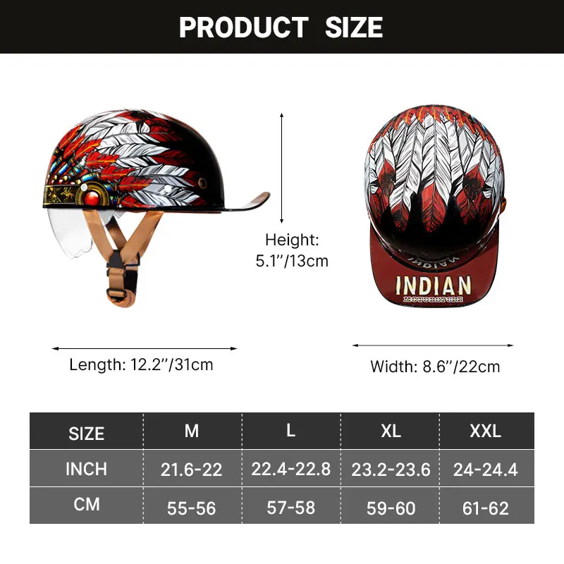 Low Profile Light Baseball Cap Helmet for Men Women DOT Approved Retro Half Helmets Skull Shell Moped Street Motorcycle