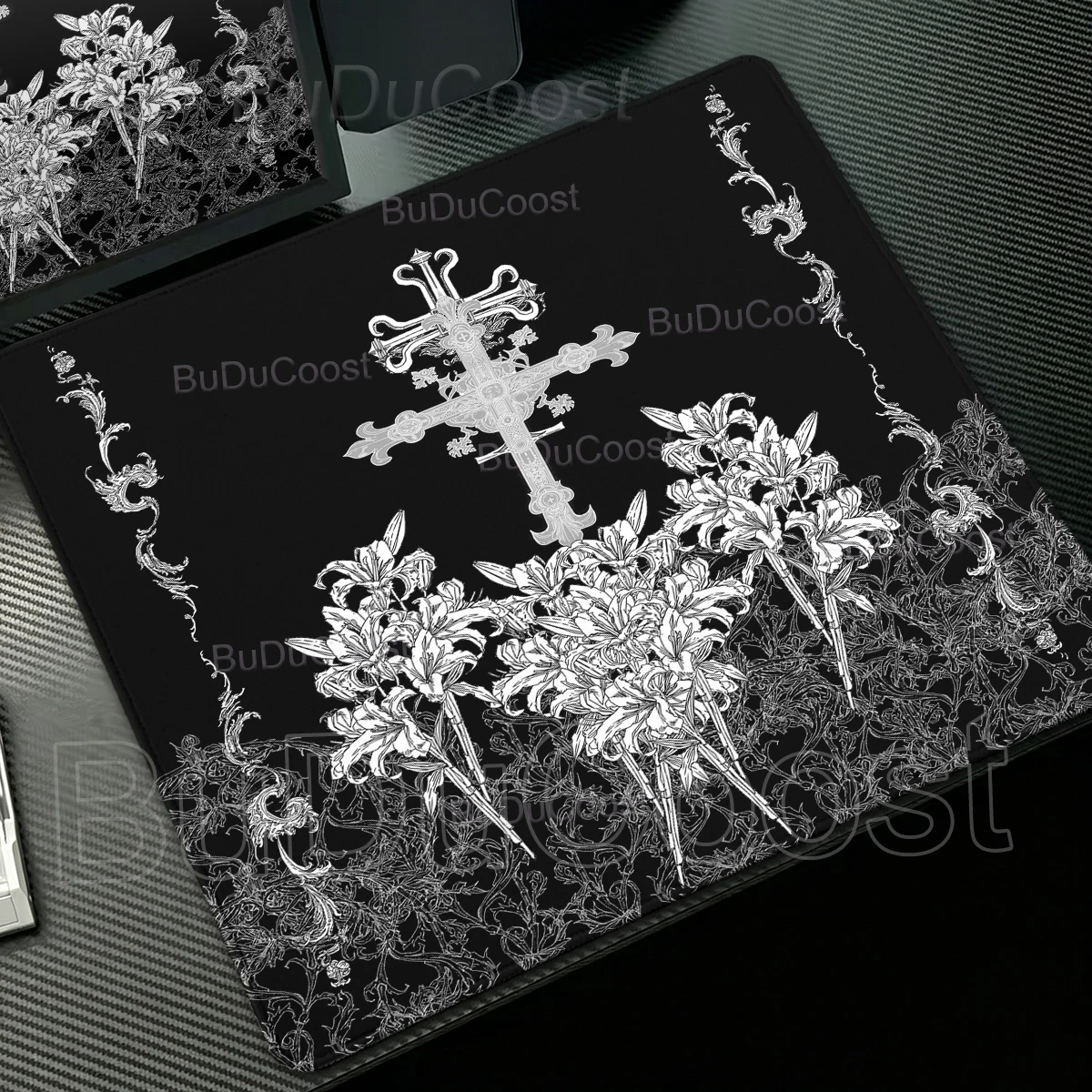 XS Dark Style Gothic Mouse Pad Rug Small Gaming Table Cushion Non-slip Laptop Mousepad Black Floral Desk Mat Game PC Accessories