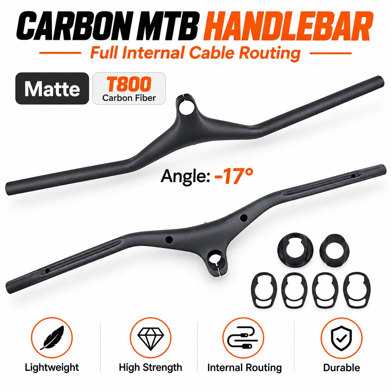 Carbon Fiber MTB Handlebar with Internal Cable Routing 660-800mm Straight Bar 28.6mm Diameter Stem Mountain Bike Accessory 310g