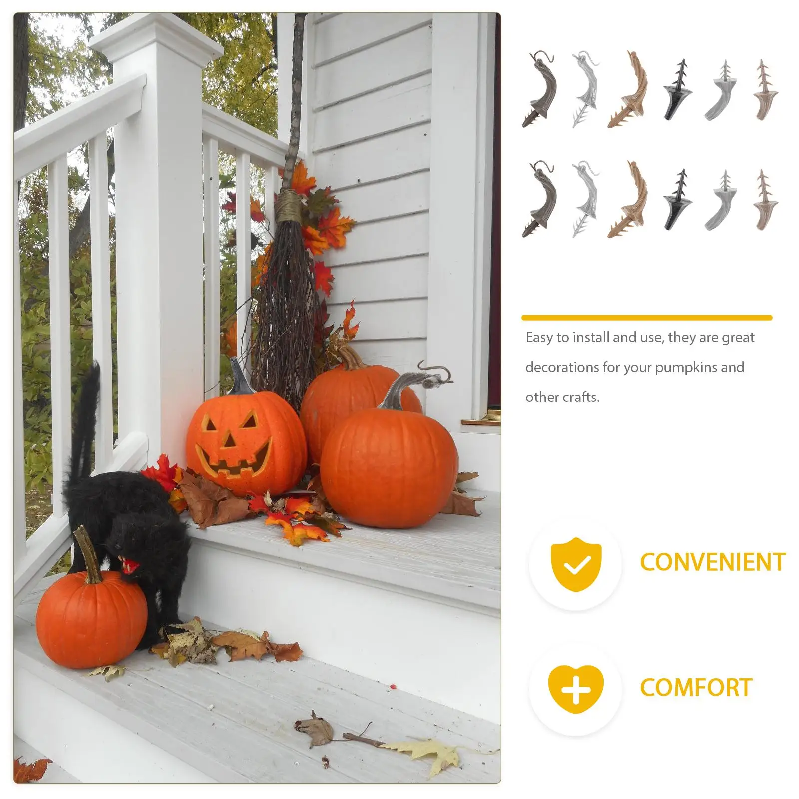 24 Stück Kürbis-Stiele aus Kunststoff, Ernte-Dekor-Zubehör zum Basteln, Halloween, Thanksgiving, gefälschte Kürbisse, Kranzherstellung