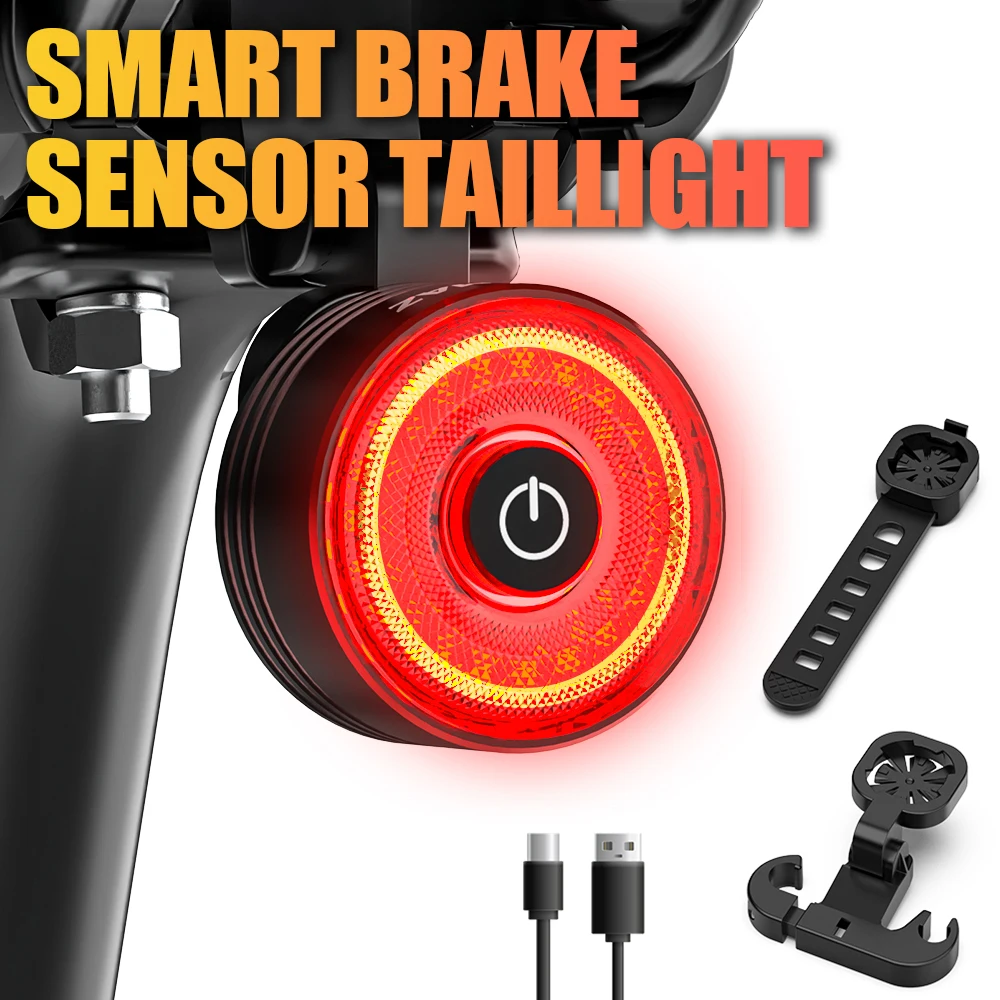 

Smart Bicycle Rear Light Brake Sensing Waterproof IPX5 Type-C Charging Cycling Taillight Bike LED Brake Sensor Safety Lights