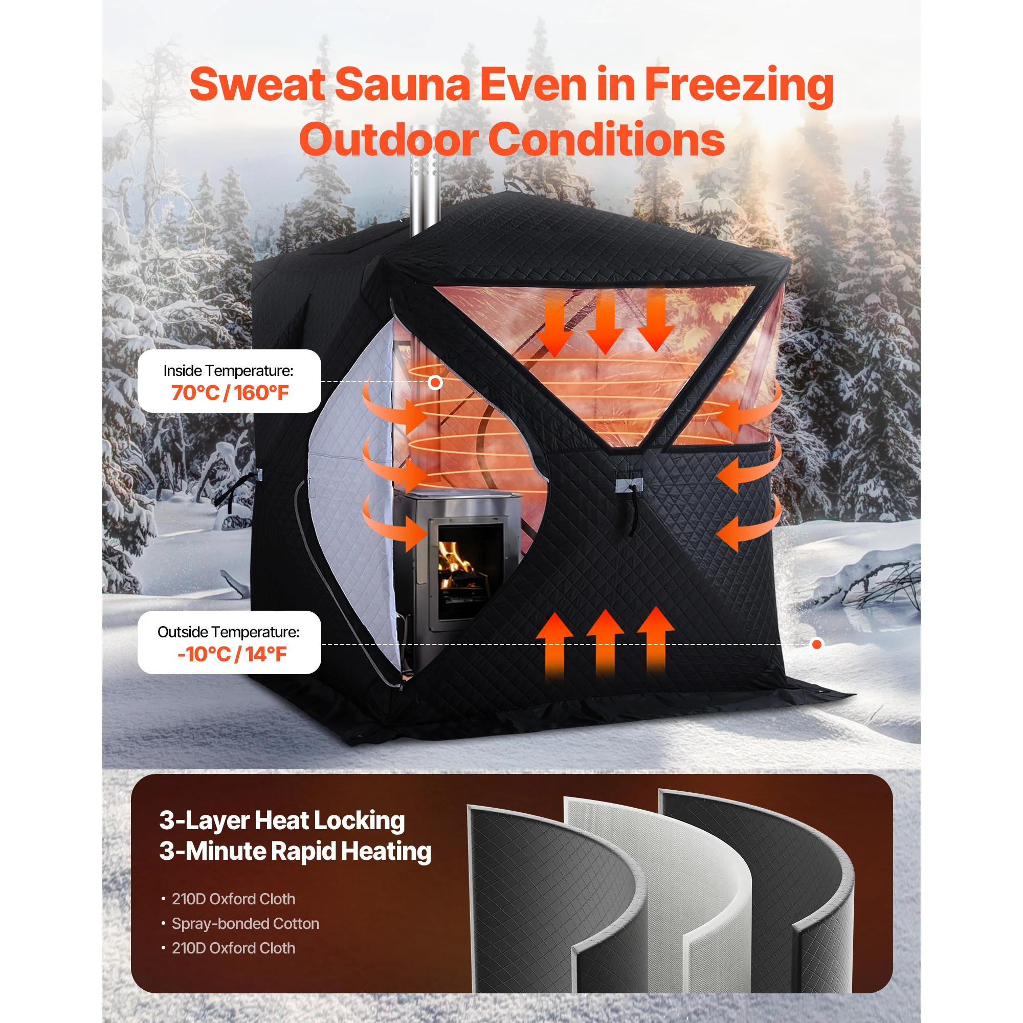 SucceBuy Outdoor Sauna Tent Pro Portable Steam & Dry Sauna for 4 Persons Heavy-Duty Oxford Cloth & Carbon Steel for Camping Home