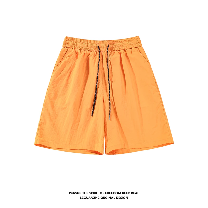 Basic Solid Colour Shorts Men's Casual Loose Sports Shorts Summer Drawstring Design Elastic Waist Quick Dry Basketball Trousers