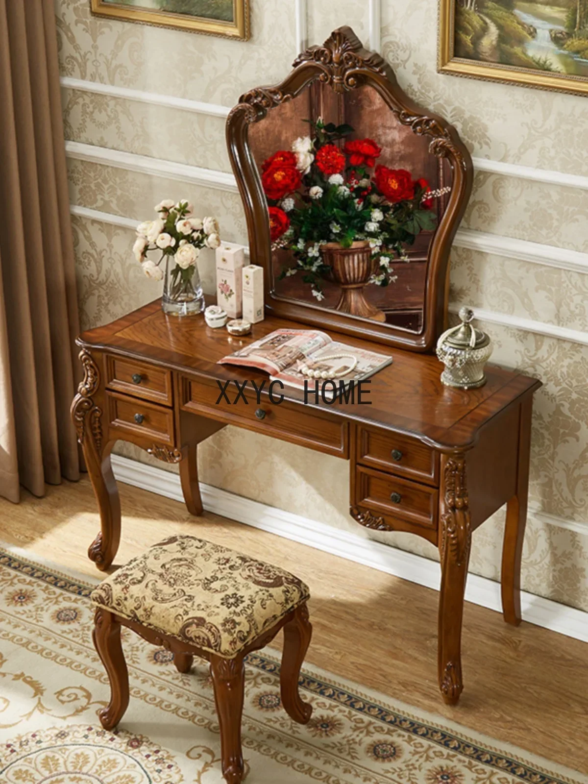 American-Style Solid Wood Dresser Bedroom Multifunctional Table Small Apartment Dresser