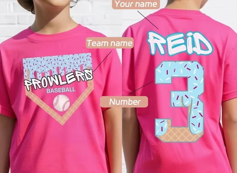 

Персонализированная бейсбольная рубашка для мальчиков, молодежная бейсбольная рубашка на заказ, объемный подарок команды, футболка для взрослых с капелью мороженого, спортивная