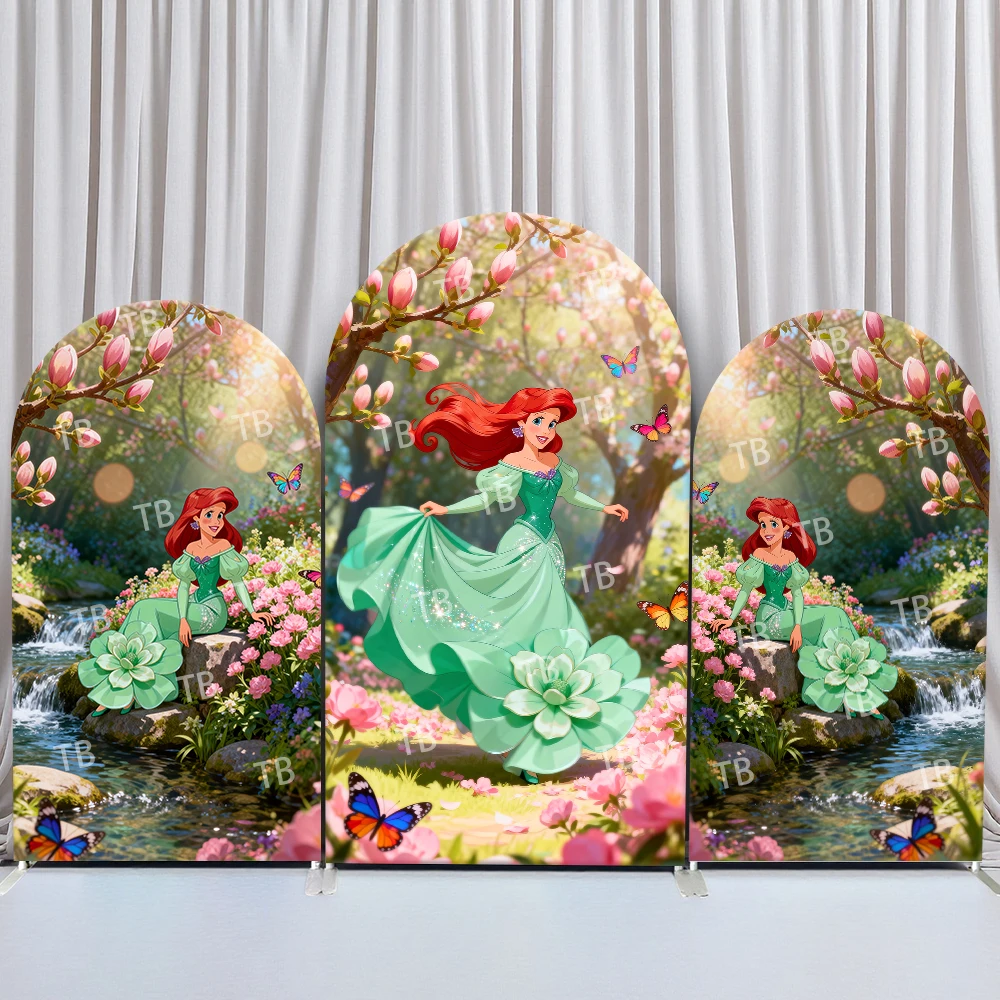 

Disney Little Mermaid Arch Backdrop Cover Birthday and Baby Shower Spring Garden Stream Theme Kids Party Photo Booth Decor