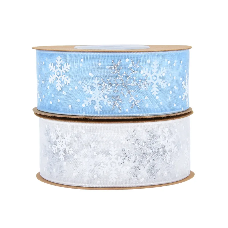 Christmas Snowflake Wired Ribbon, Edge Ribbon for Tree Gift Wrapping Bow, DIY Craft, 2.5cm