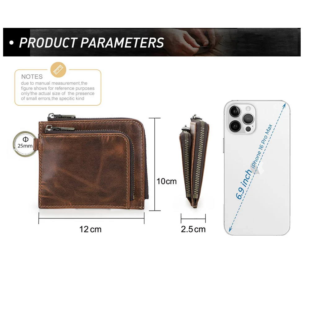 2026 New Fashion Leather Men Short Wallets Full Grain Leather Mini Wallet Key Chain AirTag Card Holder Coin Purses Simple Design