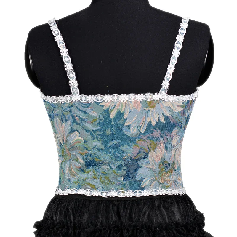 Oil Flower Pattern Tight Vest Vintage Front Lace-up Corsets Tops Renaissance Bustier Waist Training Camisole Bodyshaper