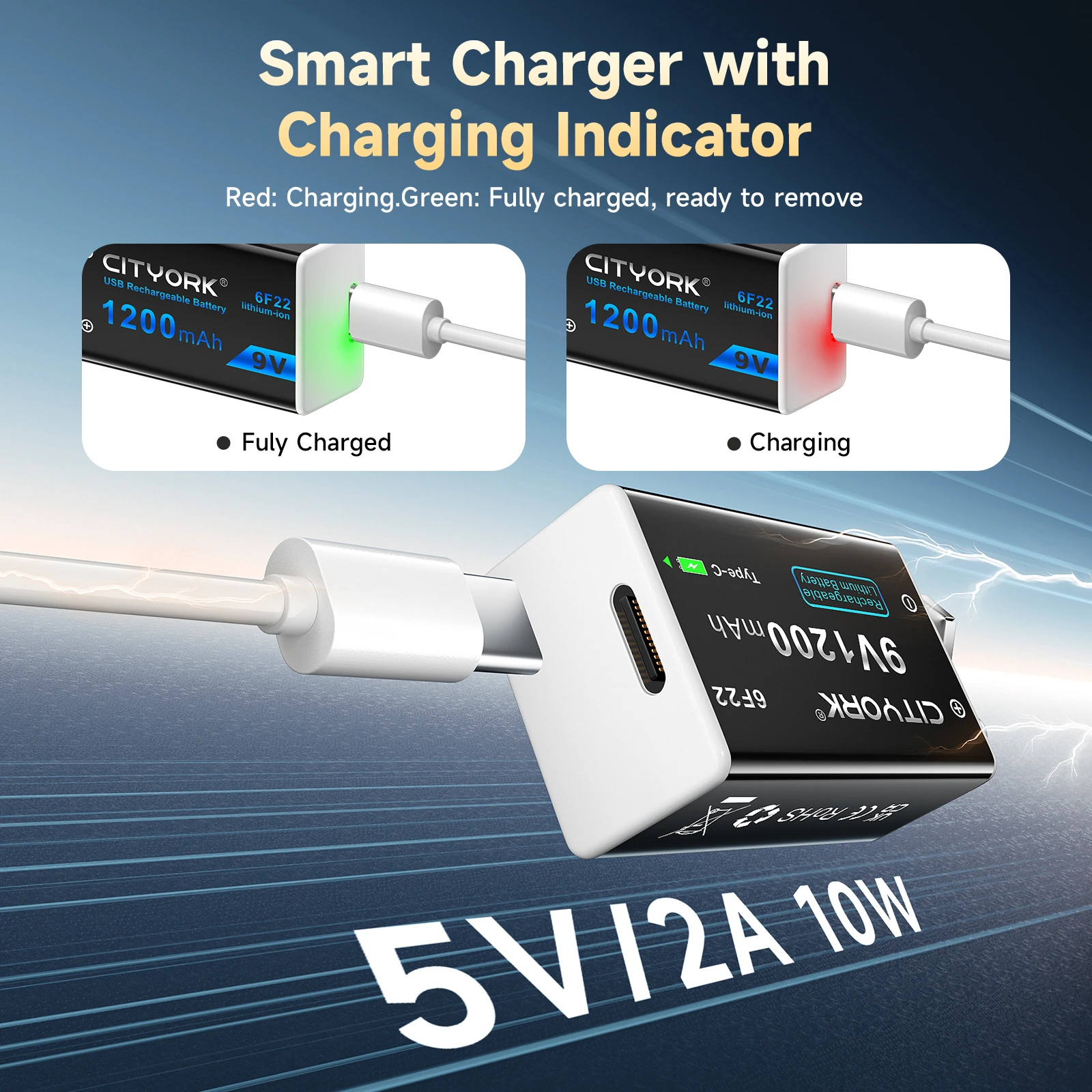 Akumulator litowo-jonowy 9V USB, ładowany przez USB-C, baterie litowe 9V do multimetru, mikrofonu, zabawki + kabel USB do ładowania — zdjęcie produktu 3