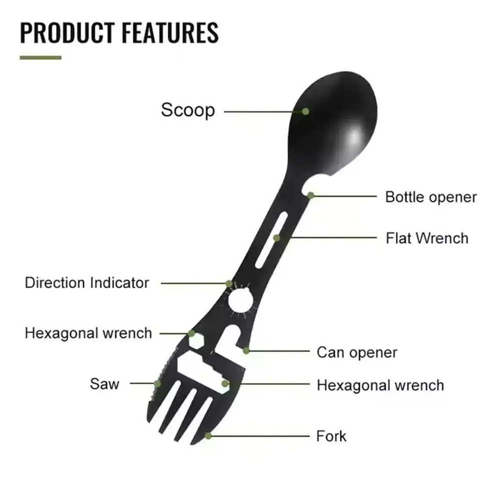 

Multi Function Tableware Spoon Multi Tool Can Opener Spork Fork Multitool Bottle Utensil Portable Stainles Cutlery Flatware R6W2