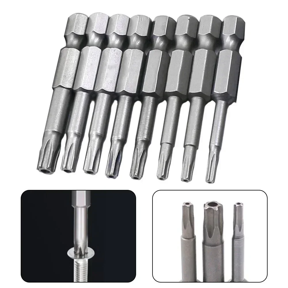 8Pcs 50mm Star Drill Bits 1/4 Hex Shank Batch Head Magnetic Screwdriver Five-Point Torx Screwdriver Bits Set T8-T40 Hand Tools