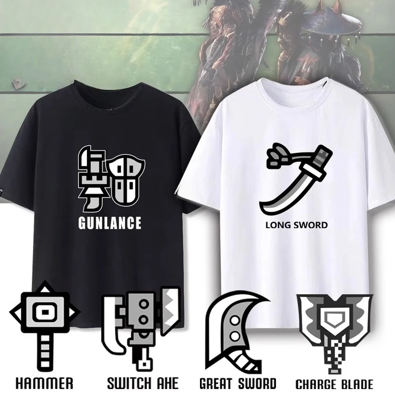 

2025 Game Gift T-shirt Monster Hunter Broadsword game around cotton short sleeve T-shirt men's and women's short sleeve clothes