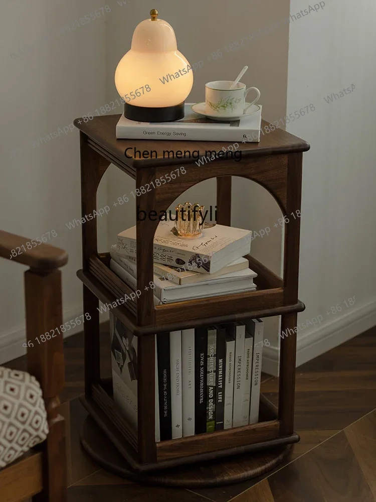 

ss7304Living Room Nordic Rotating Sofa Side Table Removable Black Walnut Wooden Corner Table