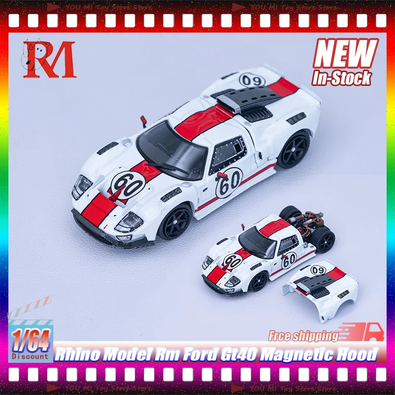 

New 1:64 Rhino Model Rm Ford Gt40 Magnetic Hood Alloy Die-Casting Car Models Simulation Collectible For Adult Collection Display