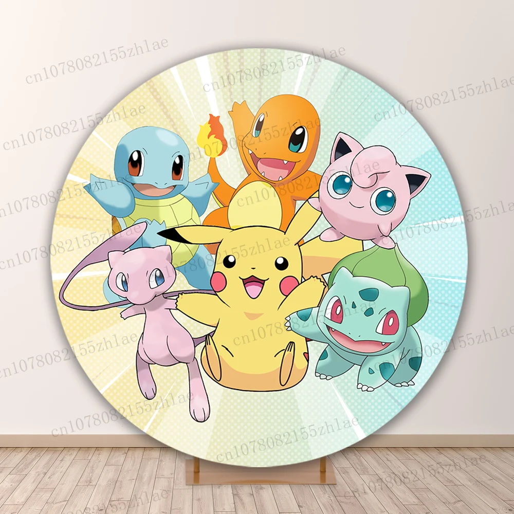 

Pokemon Pikachu Round Photo Backdrop Birthday Party Photo Background Baby Shower Banner Photography Backdrop