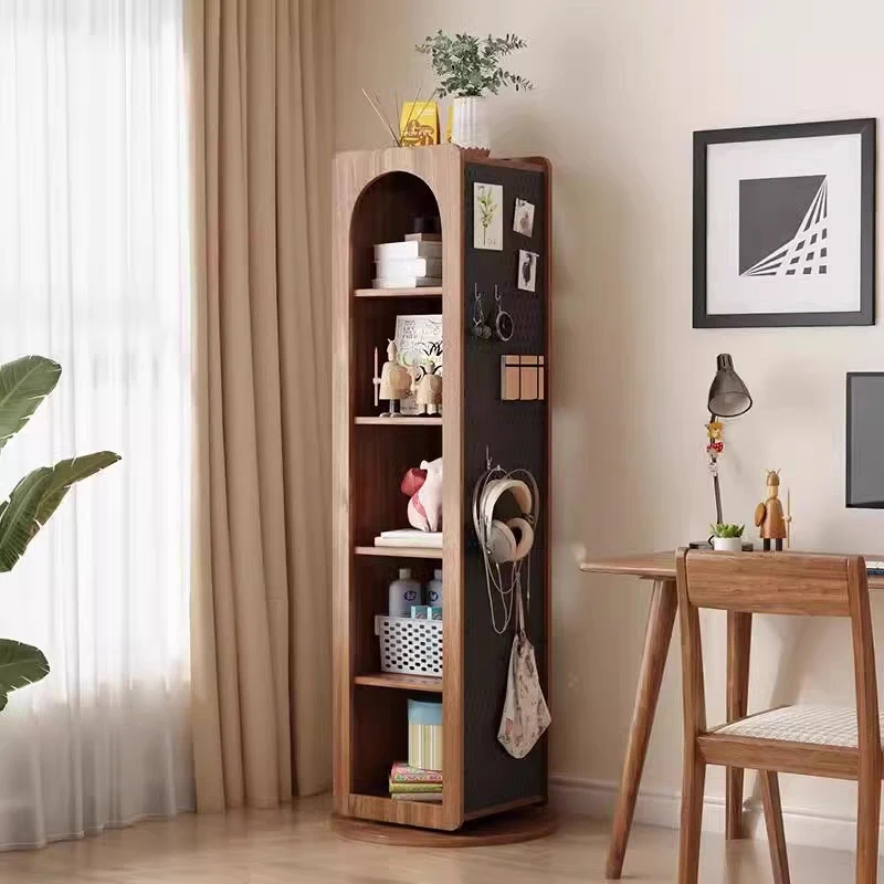 Customizable wood rotating bookshelf Floor-to-ceiling living room Children's shelf Hole plate Storage with full-length