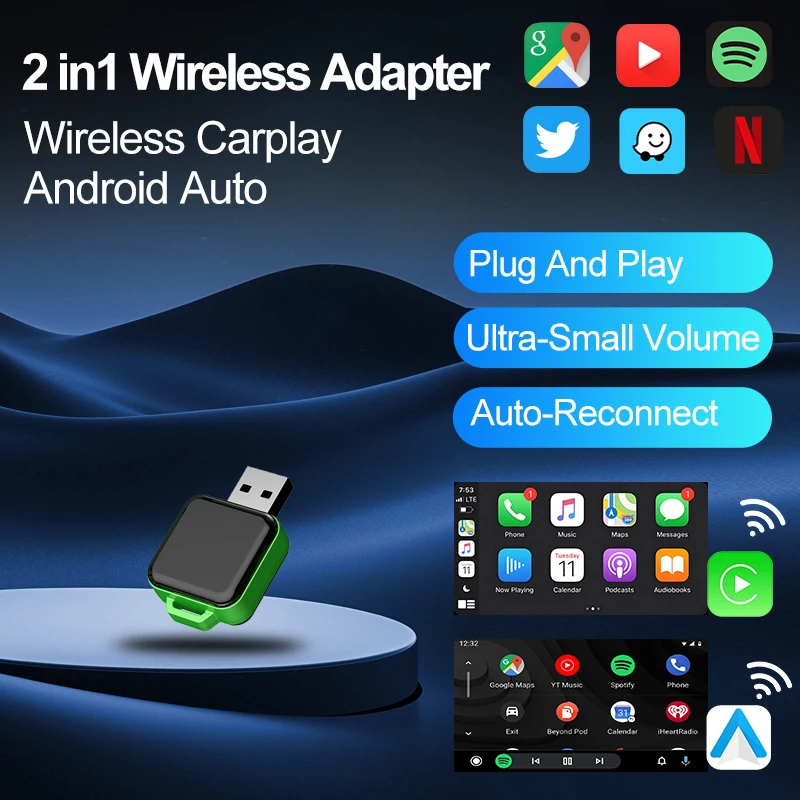 

Wireless Android Auto 5G WIFI 2 In 1 Carplay AI Box AI Smart Box Car Intelligent Systems Plug And Play For VW Toyota Nissan Benz