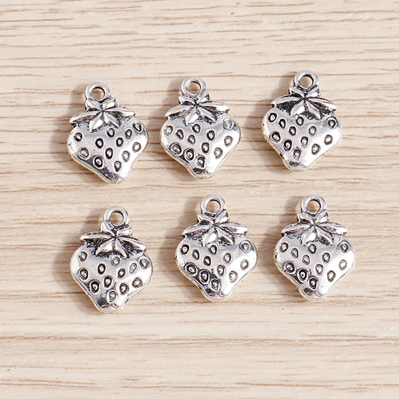 

20pcs 11x15mm Cute Alloy Fruit Strawberry Charms Pendants for Jewelry Making Necklaces Earrings Bracelets DIY Crafts Accessories