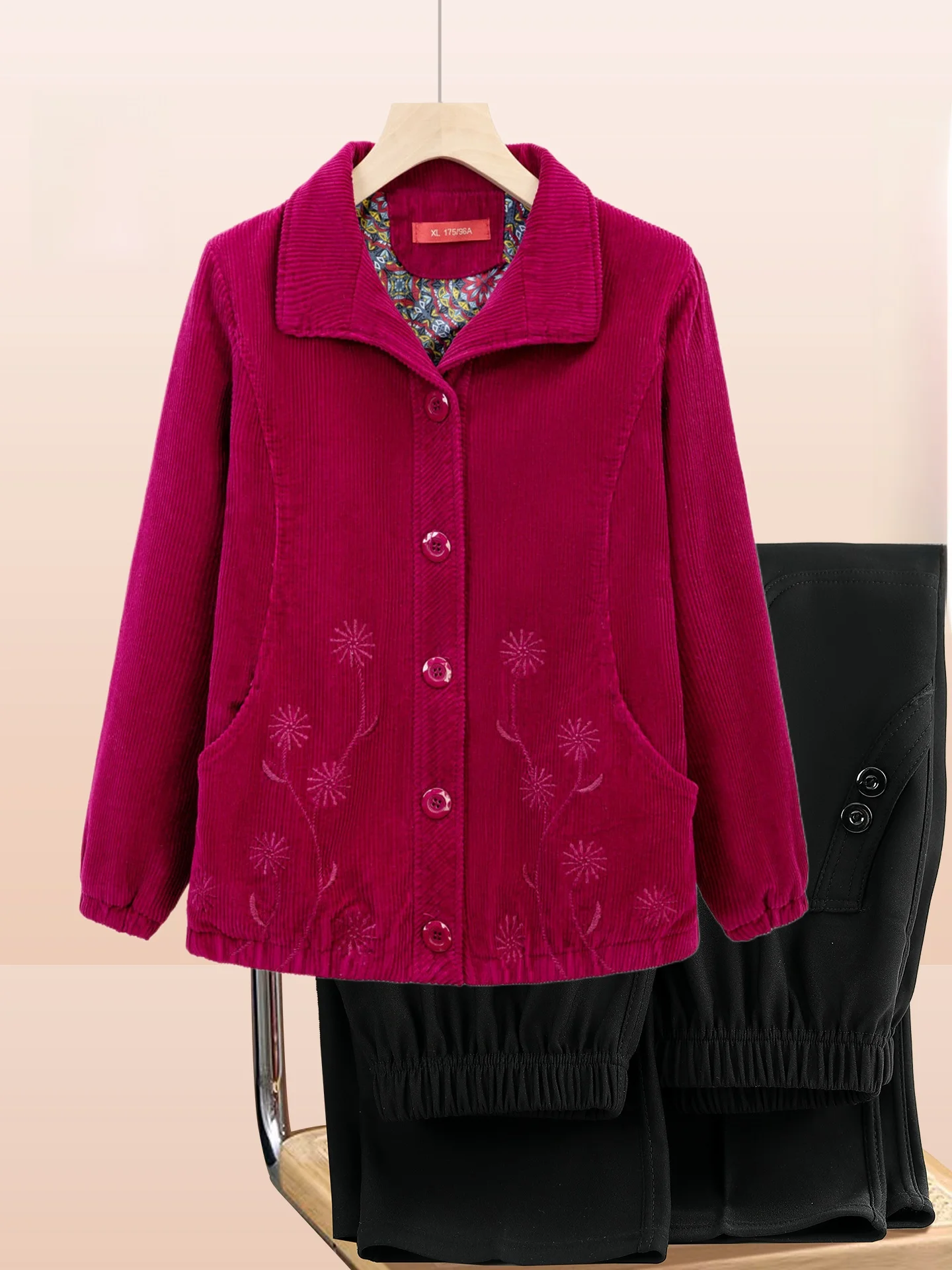 

Sli Corduroy Jaet for andmother Autumn Spring Medium-aged Women's Faionable Coat 60 Years Old Mother-In-Law Top