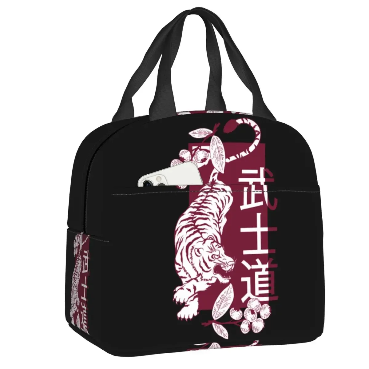 Japanese Samurai Tiger Bushido Lunch Bag Women Reusable Cooler Thermal Insulated Lunch Box Multifunction Food Bento Box