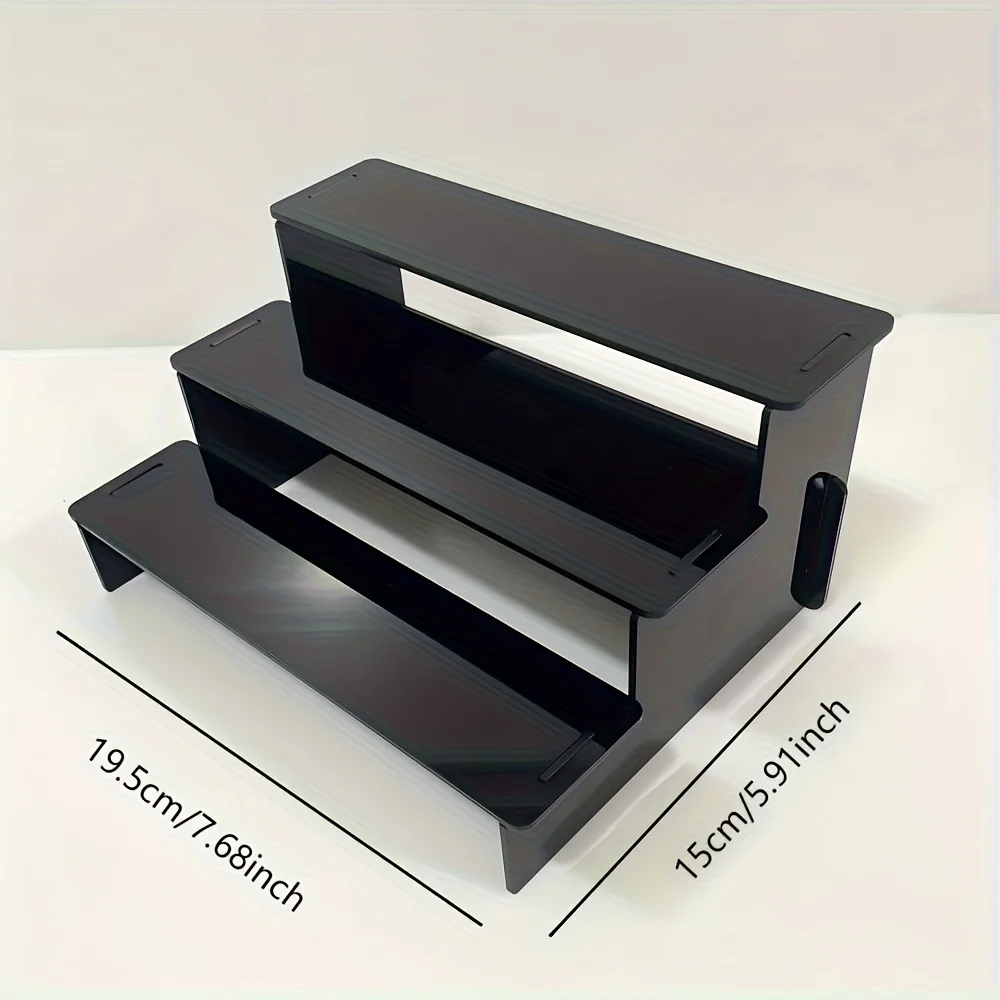 3-Tier Black Acrylic Display Rack With Shelves Insert Desktop Space-Saving Cosmetic Countertop Organizer For Figurines Toys