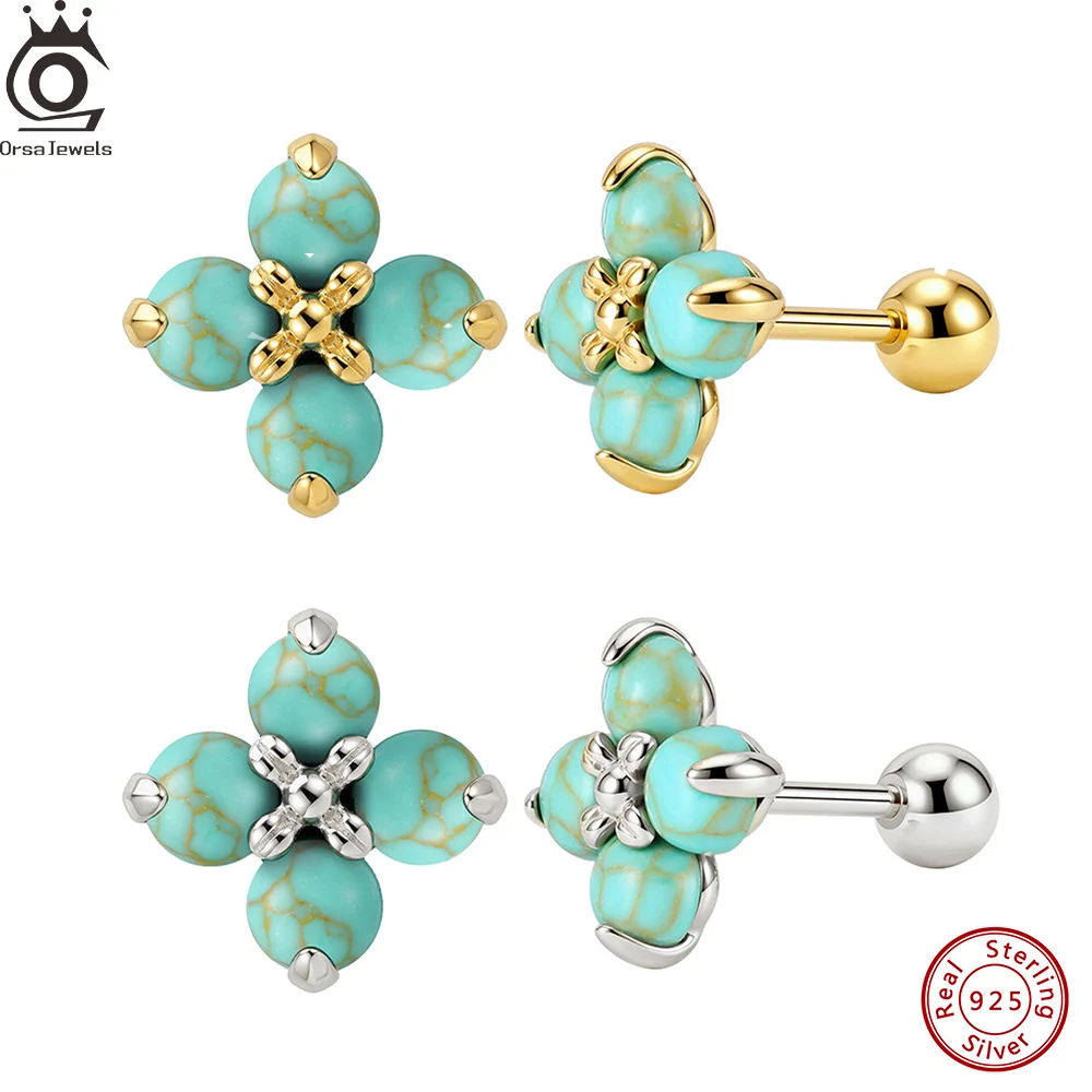 

ORSA JEWELS Изысканные серьги из стерлингового серебра 925 пробы с бирюзовым клевером для женщин, элегантные украшения с драгоценными камнями, подарок на день рождения GME53