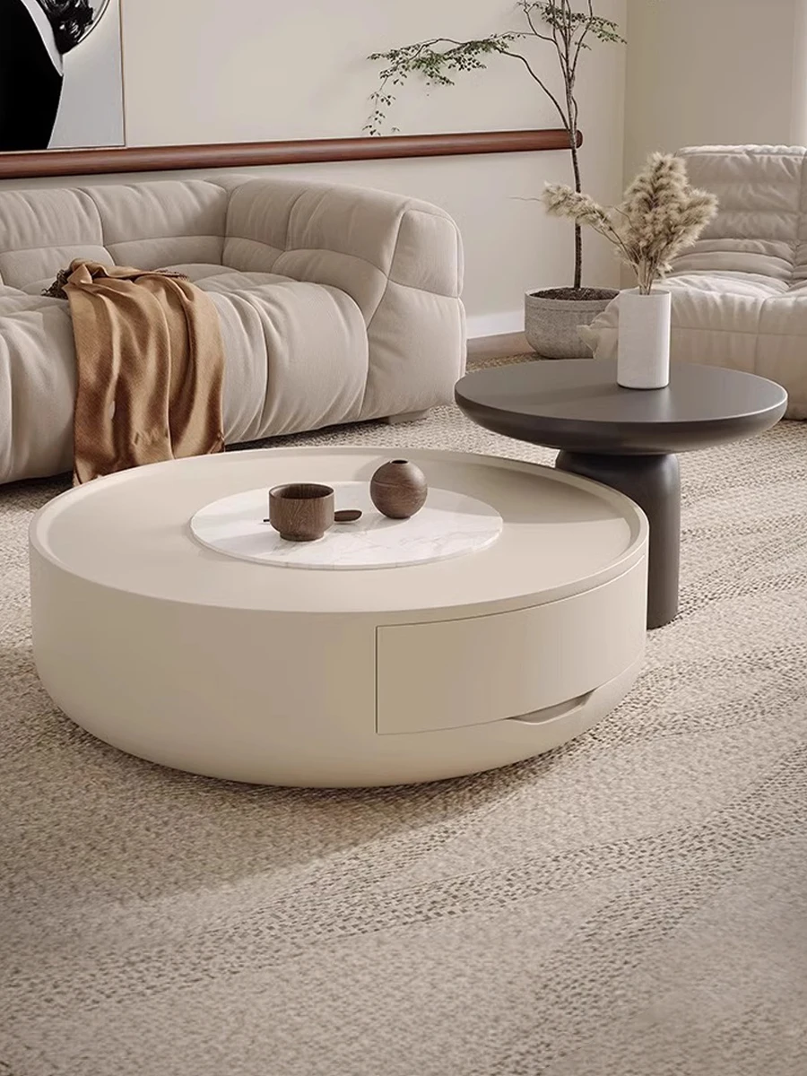 French cream style coffee table household living room round tea table simple modern small apartment side table