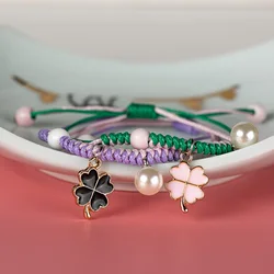 Four-leaf Clover Imitation Pearls hand-woven Ceramic Bead Bracelet Fashion Jewelry Wholesale #82606