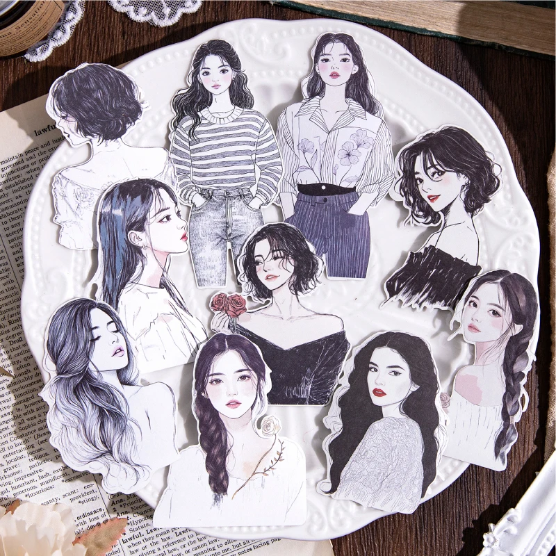 

Journal GO 10pcs Fashion Girl Outfit Sticker for Laptop Guitar Suitcase Mobile DIY Craft Elegant Lady Journal Scrapbooking Decal