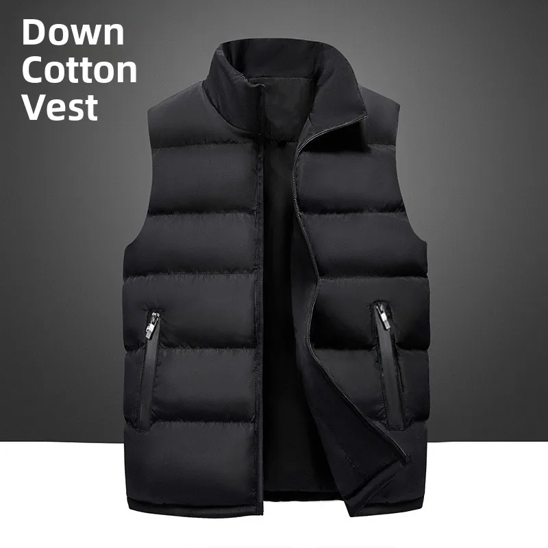 Men's down Cotton Vest Durable Wear Resistant Warmth Autumn Winter Jacket Shoulder Cut out for Working Outdoors Active Youth