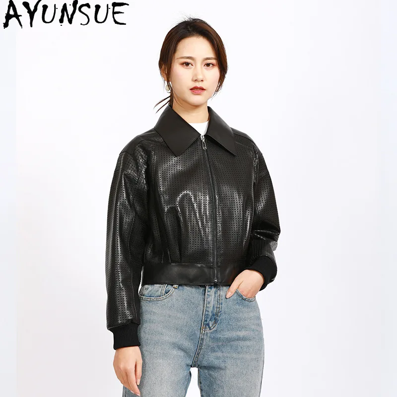 AYUNSUE Giacca in vera pelle di pecora naturale Donna Streetwear Donna Giacche da moto Abiti autunnali 2025 Jaqueta De Couro
