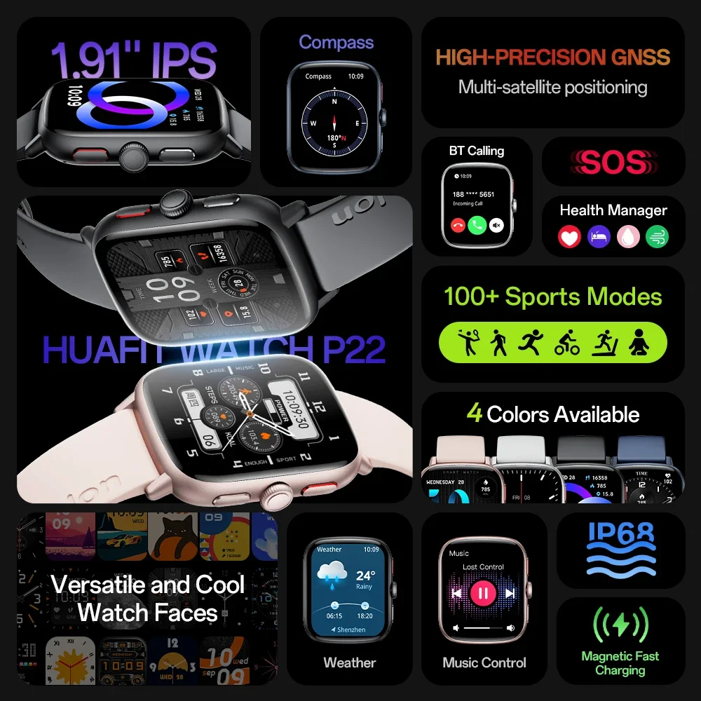 ساعة ذكية P22 للأطفال في الهواء الطلق مع شاشة لمس كاملة وتتبع الموقع عالي الدقة وعمر بطارية 15 يومًا هدية للبالغين