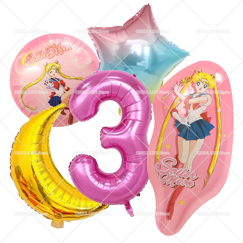 Cute Sailors Moon Girl Birthday Party Decoration Baby Shower Number Balloons Set Cartoon Stars Ballons Kids Party Supplies - view 3
