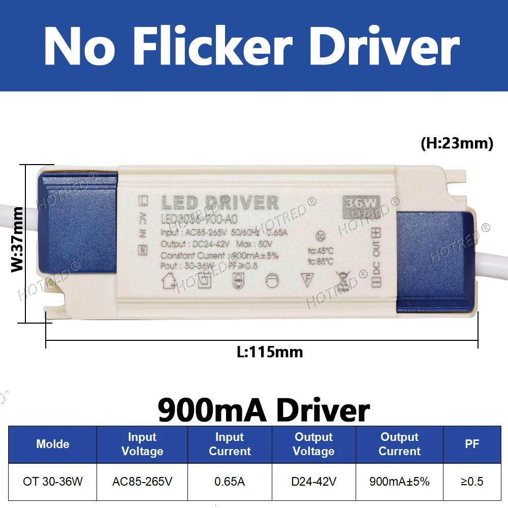 Fuente de alimentación del controlador LED, transformador de luz de lámpara de 20W, 30W, 36W, 40W, 50W, 500mA, 600mA, 700mA, 800mA, 900mA, 1000mA,