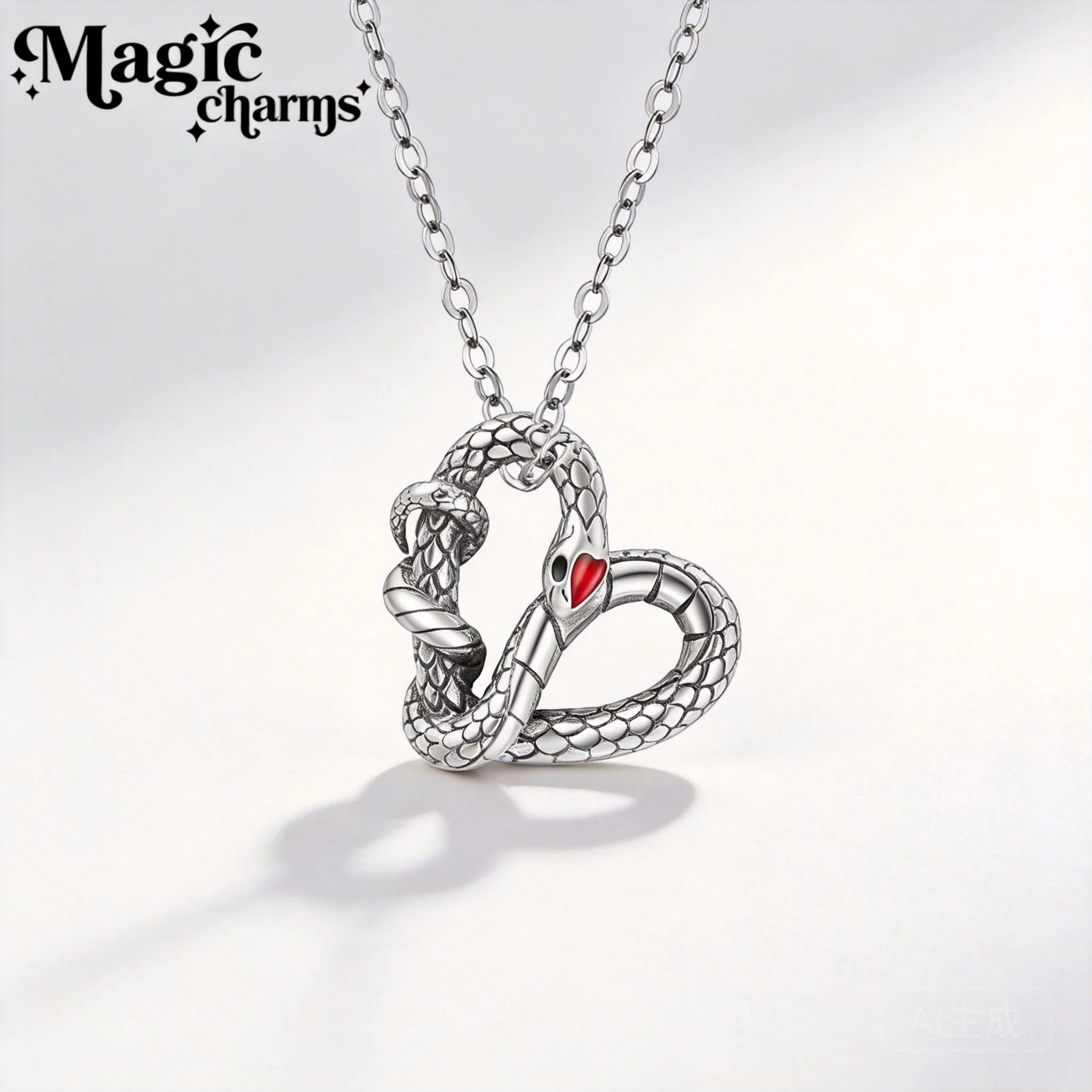 Chinese Style Lucky Transshipment Wealth Blessing S925 Silver Plated Snake Heart Pattern Pendant Necklace Dark Gothic Clavicle