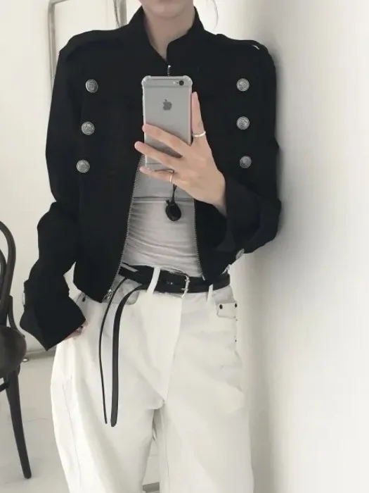 Retro Style Women's Short Coat Button Zipper Stand Collar Jacket Autumn Winter Fashion Chic Small Size Friendly Outerwear