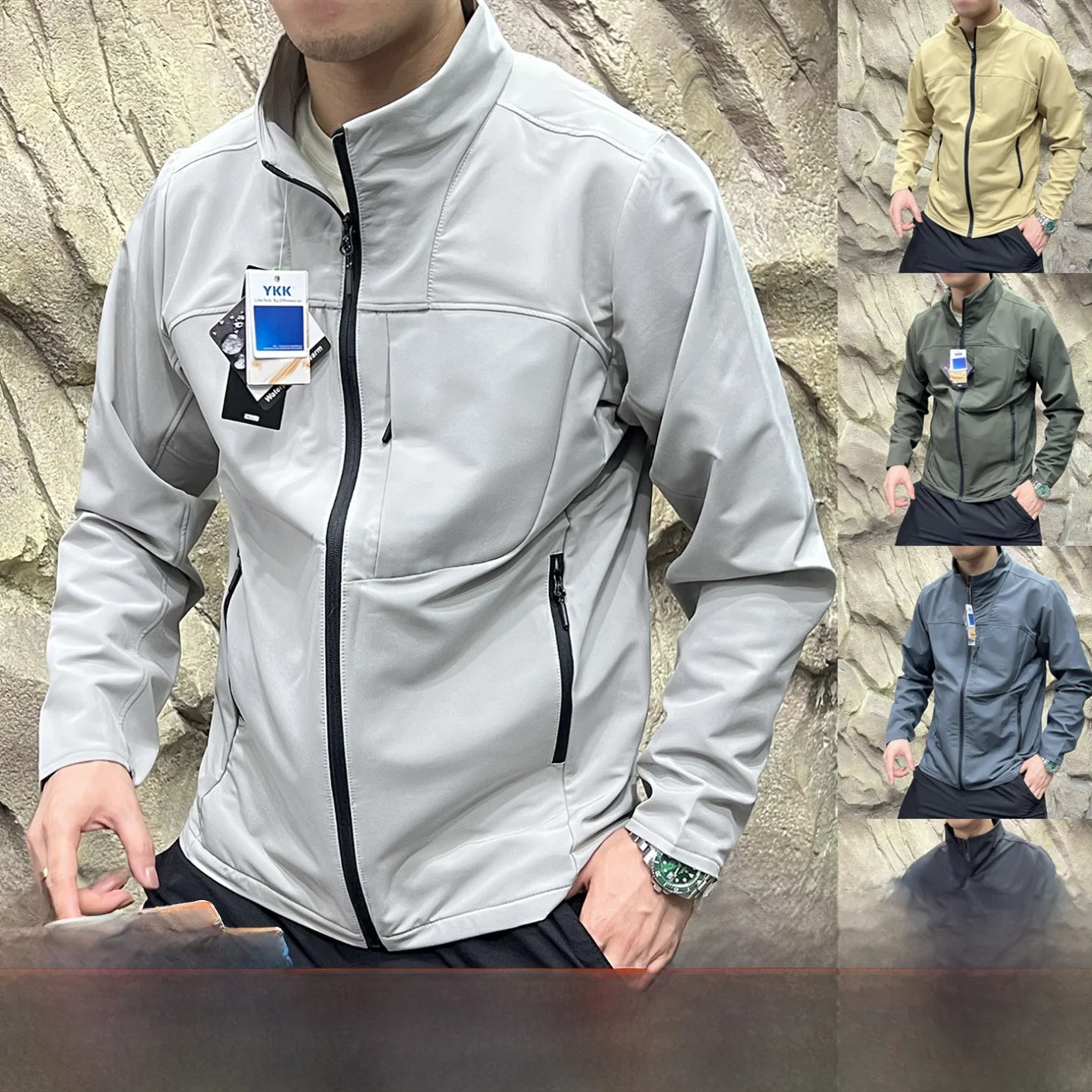 

Outdoor Men's Waterproof Fce Lined Soft ell Jaet 3D Contour Trimmed Thin Velvet Autumn Faion Polyester Ammonia Fiber