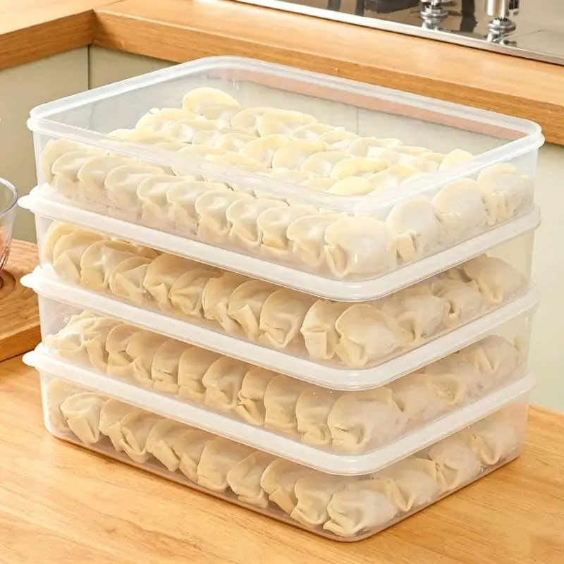 Stackable Clear Plastic Dumpling Storage Containers With Sealed Lids Multi Layer Design For Kitchen Freezer Food Organization