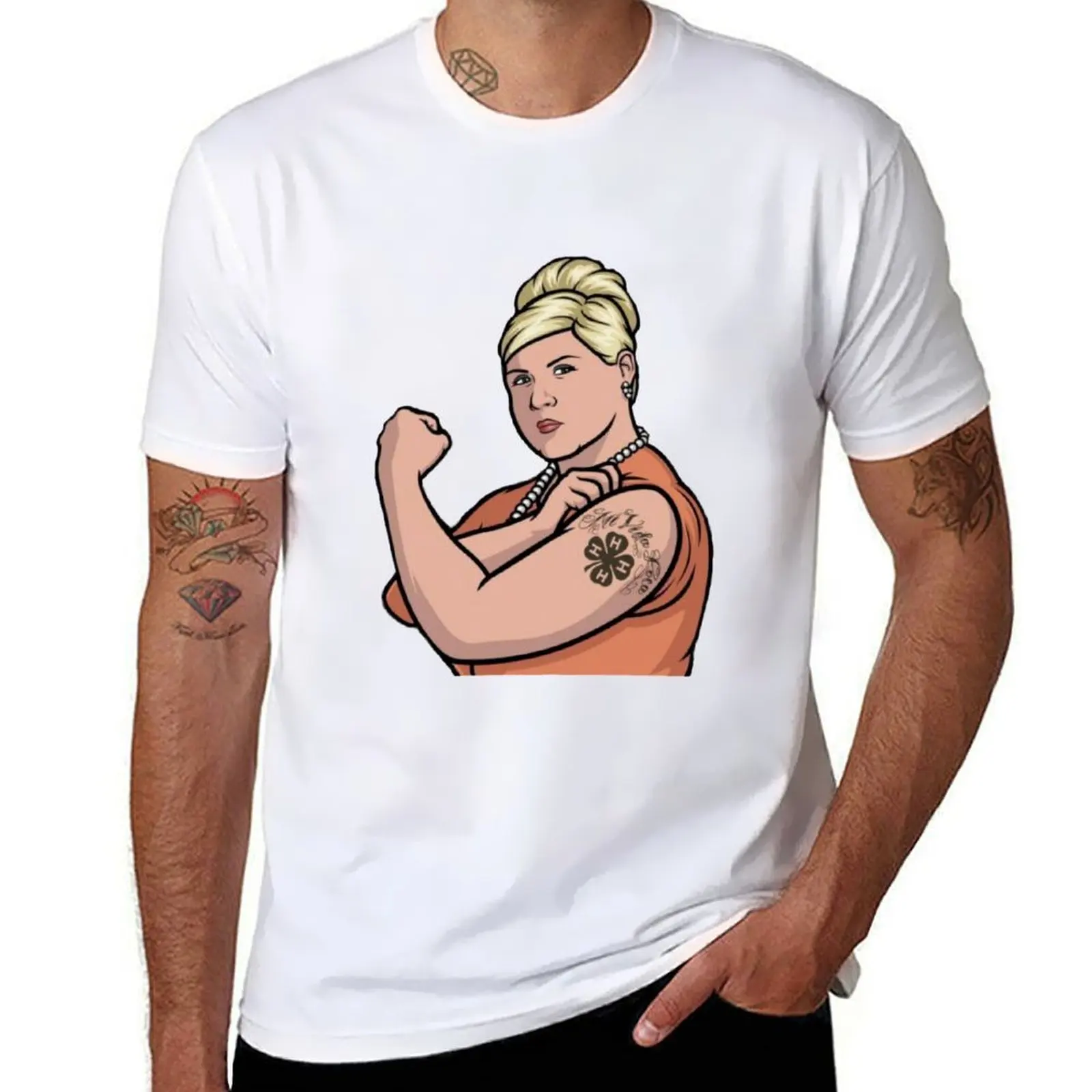 

Pam from Archer flexing her muscles T-Shirt anime tshirt men t shirt cotton 100% T-Shirt