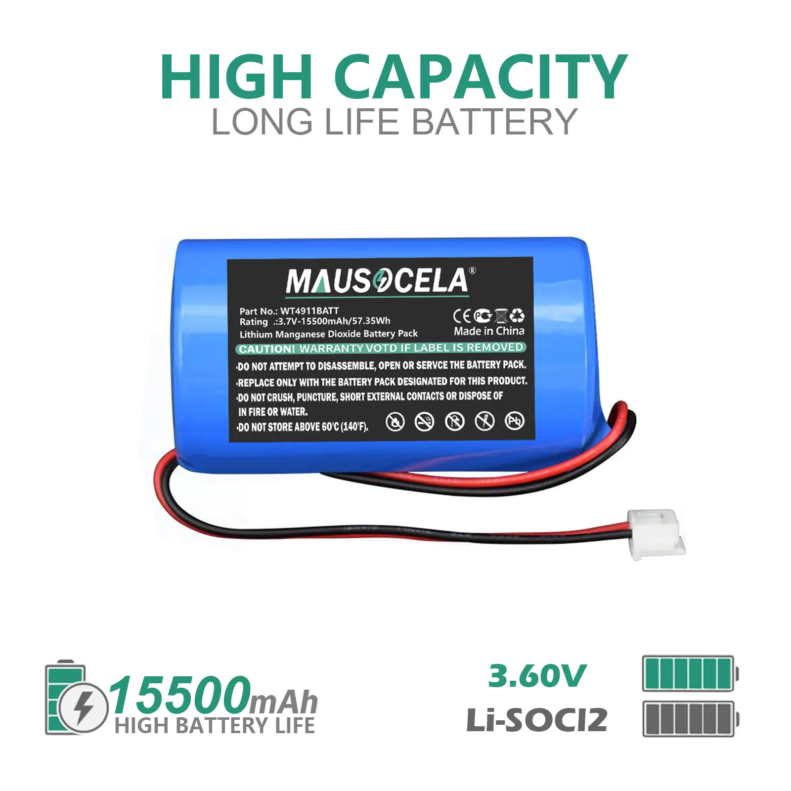 

Аккумулятор для системы сигнализации DSC: ER34615M-T1, WT4911BATT, WT4911, WT4911B, WT4911Bm, WT8911, WT4911R, беспроводная сирена Impassa, 15500 мАч, 3.70 В