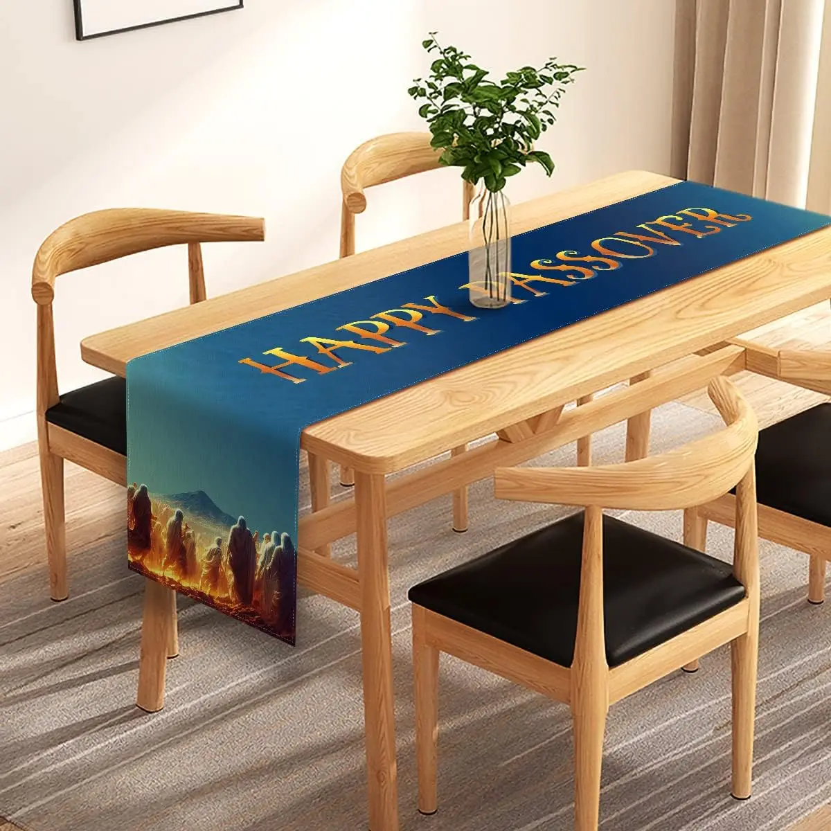 Happy Passover Linen Table Runner Jewish Holiday Party Decor Pesach Jewish Exodus From Egypt Table Runners Dining Table Decor