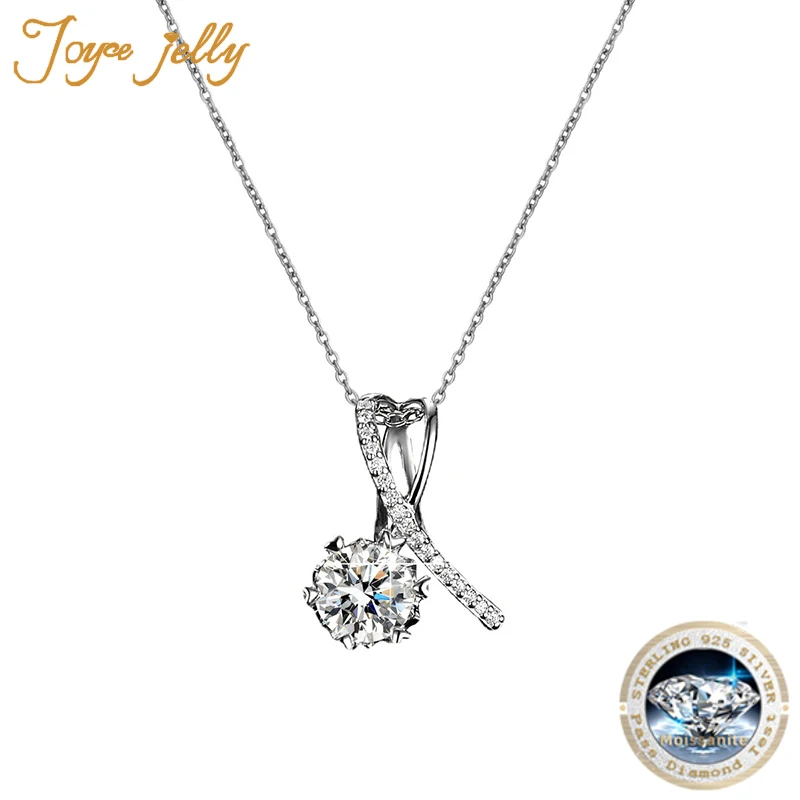 

JoyceJelly Women's Sterling Silver 925 Necklace 1 Carat Natural Moissanite Pendant S925 Clavicle Chain Fine Jewelry Wedding Gift