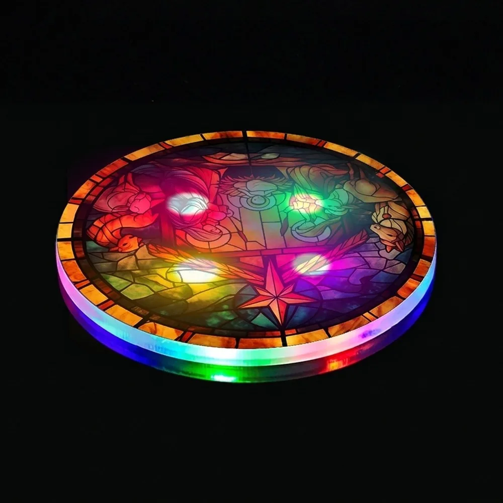 Round Acrylic LED Glowing Coaster Christian Transparent Christmas Drink Pad 2D Flat Waterproof Religious Nativity Cup Pad