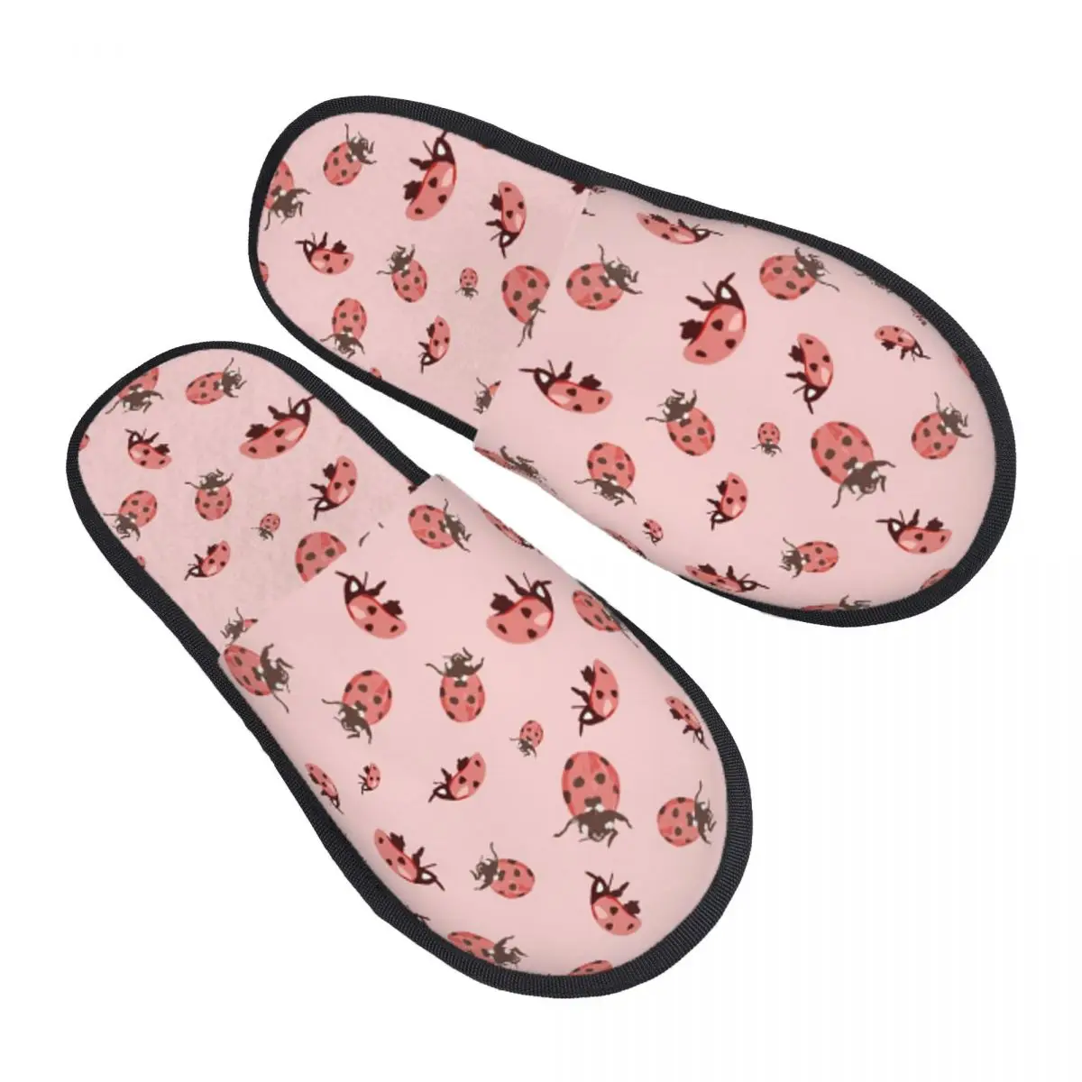 Custom Cute Ladybug Pattern Whimsical Insect Slippers Memory Foam Warm Soft Women House Slipper Indoor Fluffy Shoes