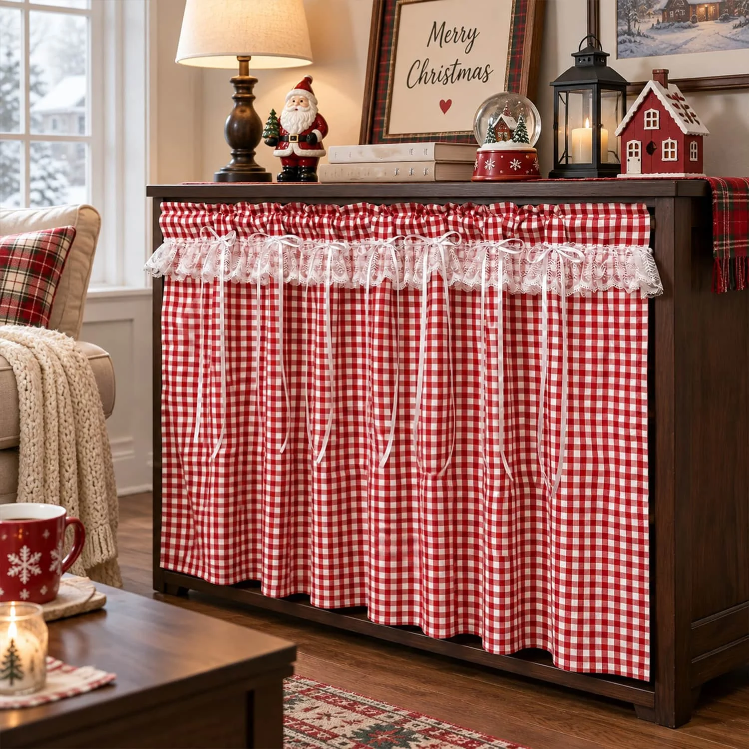 1pc Cottagecore Plaid Short Kitchen Tier with Eyelet Embroidery Lace Trim,Rod Pocket Half Curtain for Small Window,Sink,Cabinet