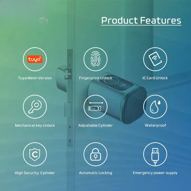 Tuya Wifi Smart Cylinder Door Lock Biometric Fingerprint Door Lock for Home Airbnb Apartment