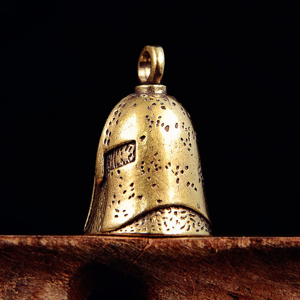 Carved Spartan Warrior Helmet  Statue Retro Brass Bell for Home Decoration DIY Hanging Accessories Collectibles Gift