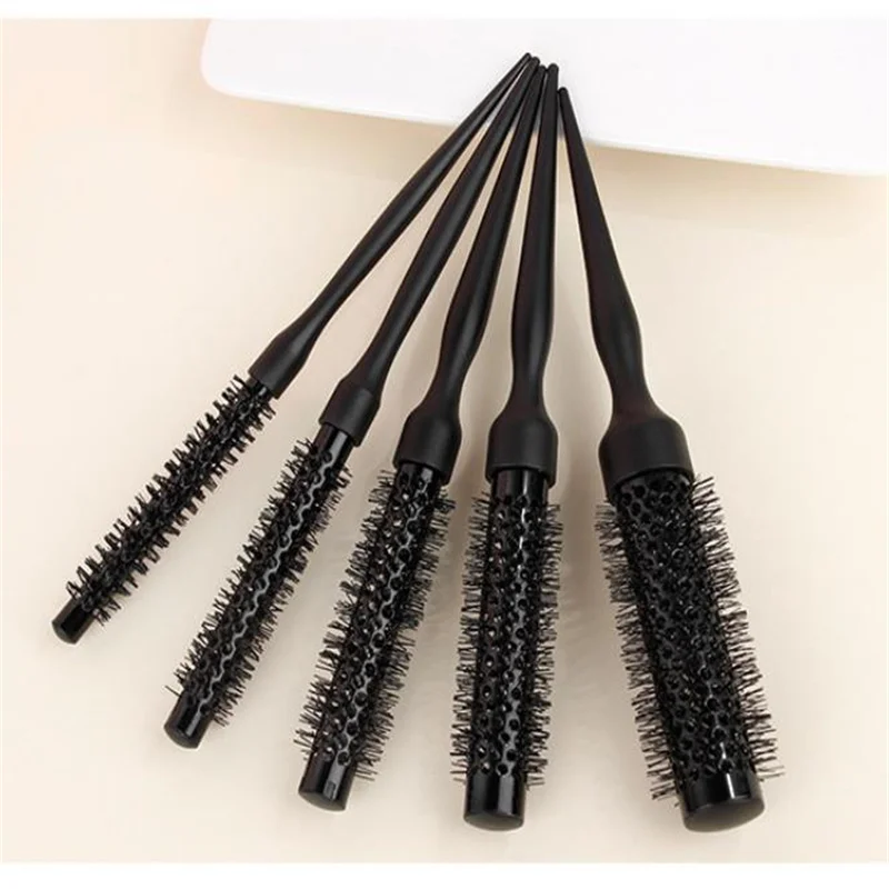 

1/5 шт. черная круглая расческа для волос с алюминиевой трубкой, профессиональная расческа для парикмахеров, инструмент для укладки волос в салоне и барбершопе